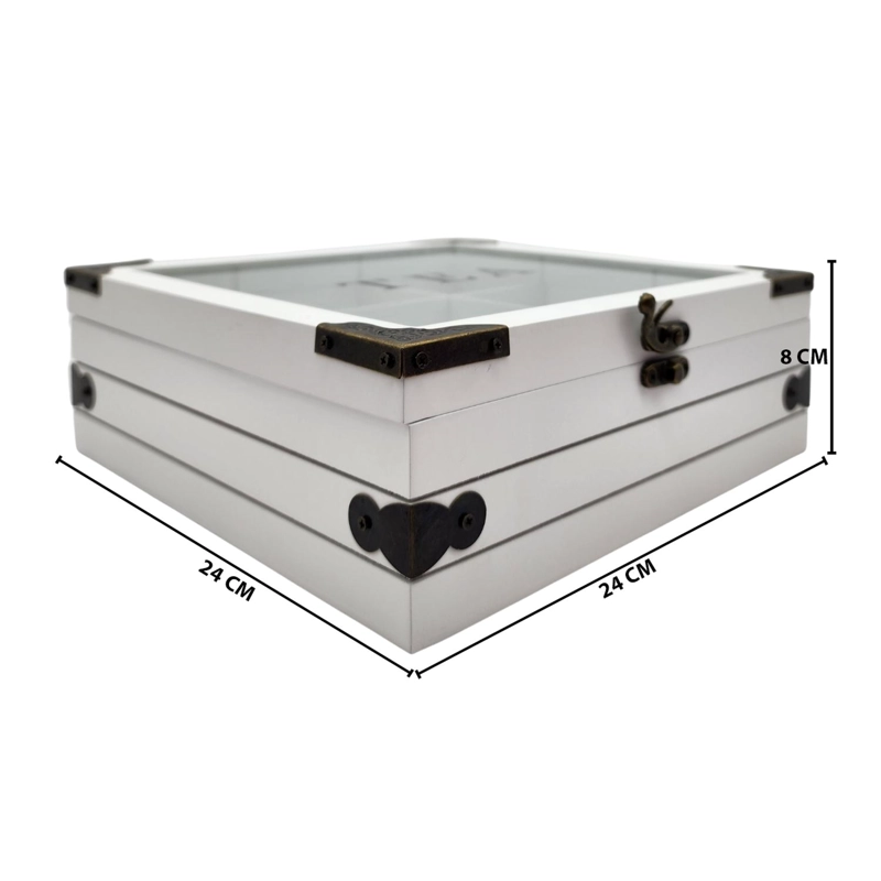 CAJA DE TE  9 DIVISIONES TAPA CON DISEÑO DECORATIVA DECOHOGAR - 5