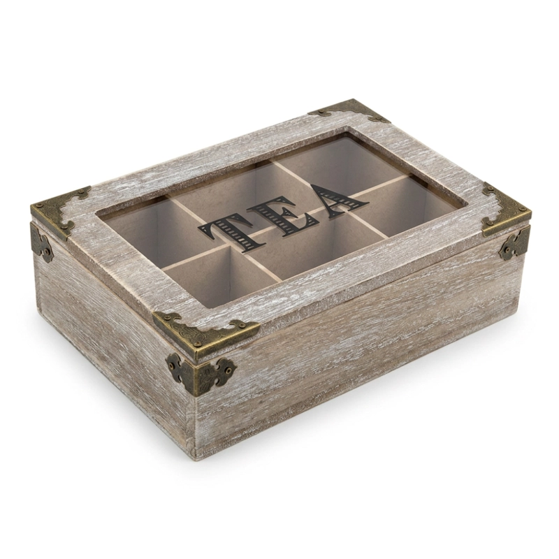 CAJA DE TE 6 DIVISIONES TAPA CON DISEÑO DECORATIVA DECOHOGAR - 1