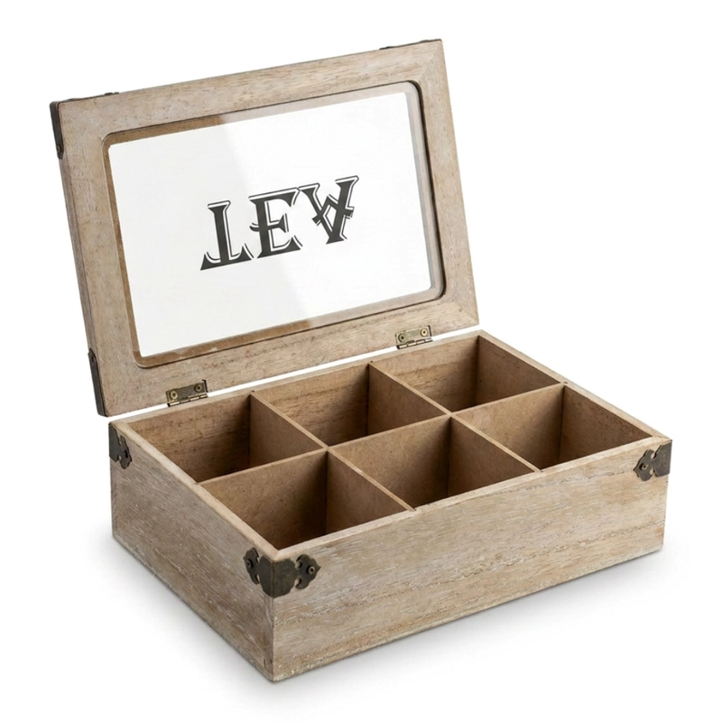 CAJA DE TE 6 DIVISIONES TAPA CON DISEÑO DECORATIVA DECOHOGAR - 2