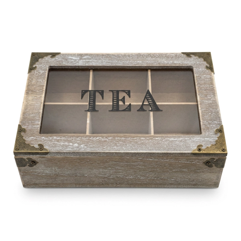 CAJA DE TE 6 DIVISIONES TAPA CON DISEÑO DECORATIVA DECOHOGAR - 3