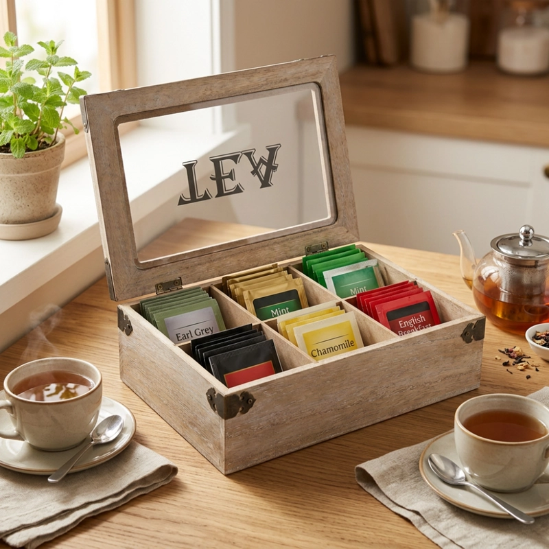 CAJA DE TE 6 DIVISIONES TAPA CON DISEÑO DECORATIVA DECOHOGAR - 4