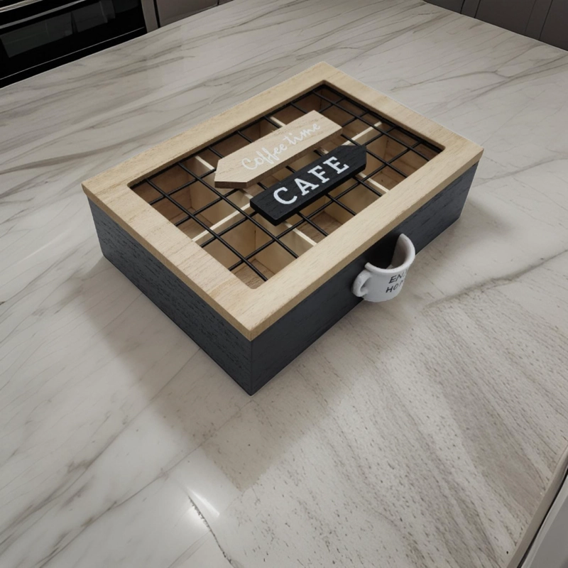 CAJA DE TE 6 DIVISIONES TAPA CON DISEÑO DECORATIVA DECOHOGAR - 7