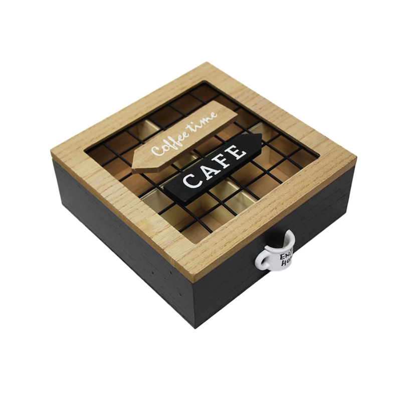 CAJA DE TE 4 DIVISIONES TAPA CON DISEÑO DECORATIVA DECOHOGAR - 1