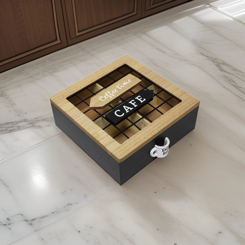 CAJA DE TE 4 DIVISIONES TAPA CON DISEÑO DECORATIVA DECOHOGAR - 6