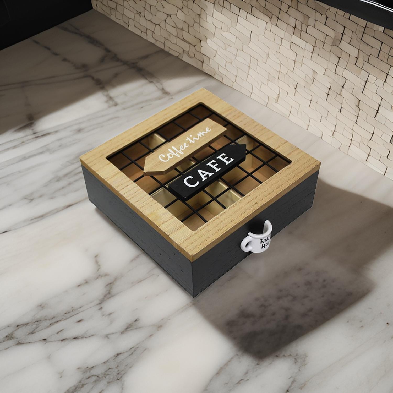 CAJA DE TE 4 DIVISIONES TAPA CON DISEÑO DECORATIVA DECOHOGAR - 7