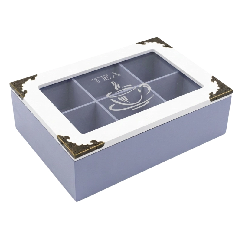 CAJA DE TE PORTA TE CAJA DE MADERA PARA TE GRIS 6 DIVISIONES - 1