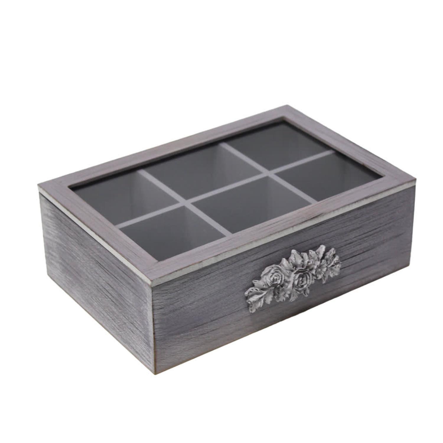 CAJA DE TE PORTA TE CAJA DE MADERA PARA TE GRIS 6 DIVISIONES - 1