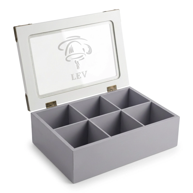 CAJA DE TE PORTA TE CAJA DE MADERA PARA TE GRIS 6 DIVISIONES - 2