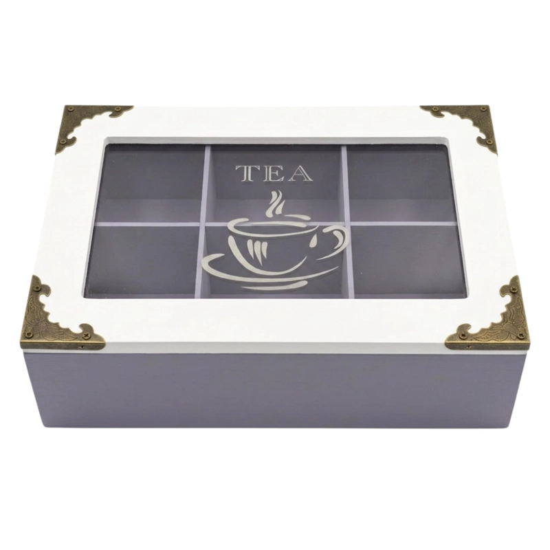 CAJA DE TE PORTA TE CAJA DE MADERA PARA TE GRIS 6 DIVISIONES - 3