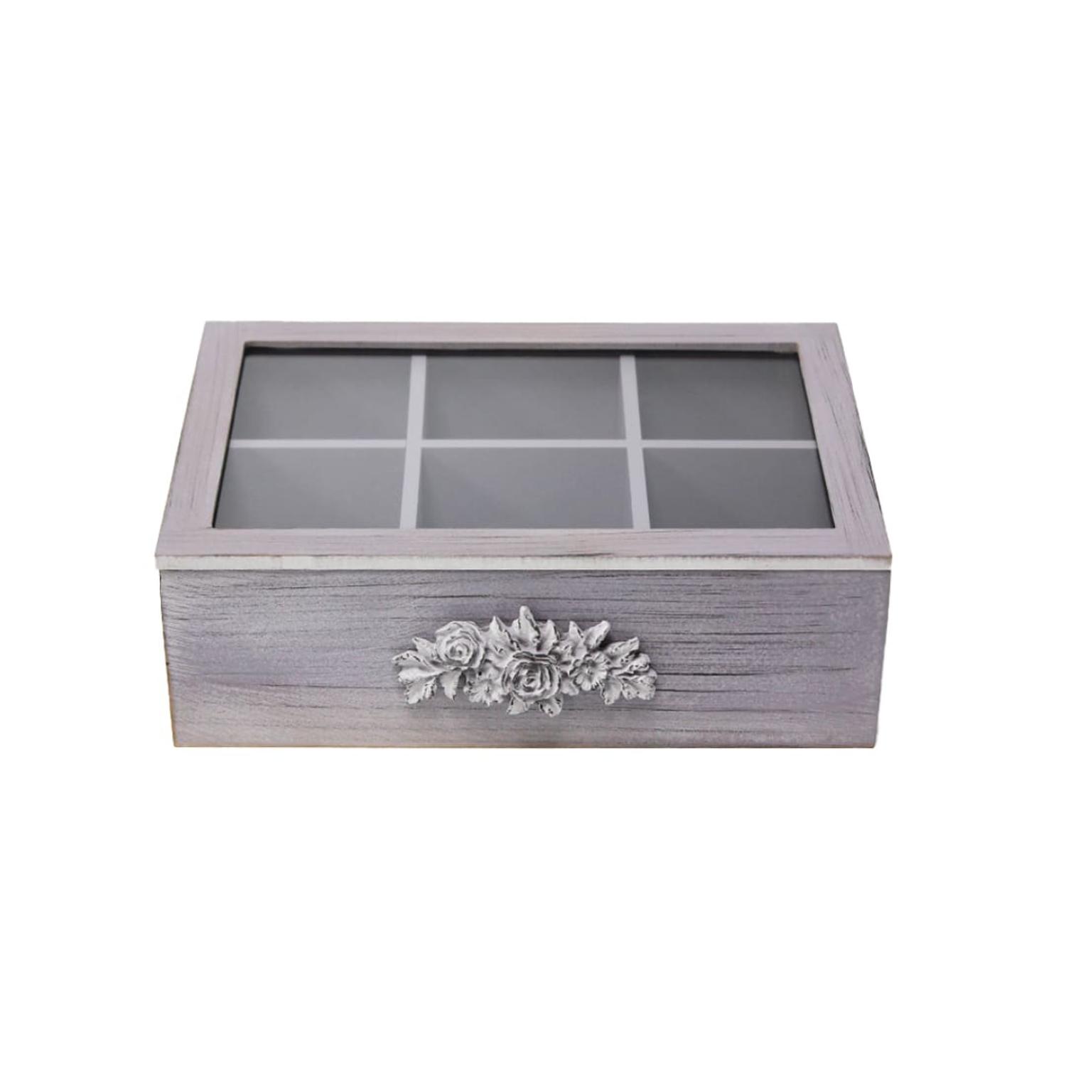 CAJA DE TE PORTA TE CAJA DE MADERA PARA TE GRIS 6 DIVISIONES - 4