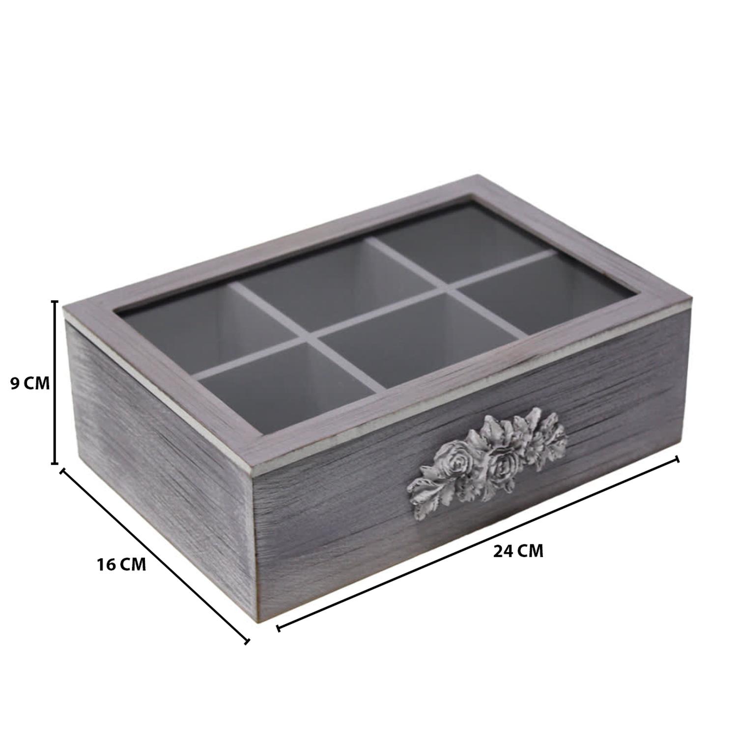 CAJA DE TE PORTA TE CAJA DE MADERA PARA TE GRIS 6 DIVISIONES - 5