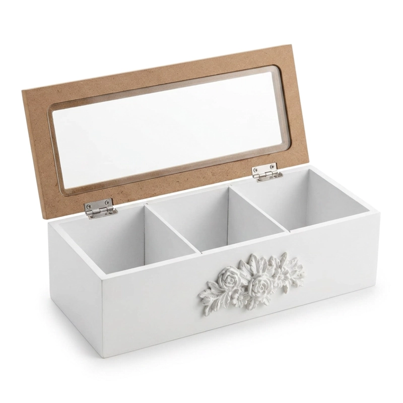 CAJA DE TE 3 DIVISIONES TAPA CON DISEÑO DECORATIVA DECOHOGAR - 2