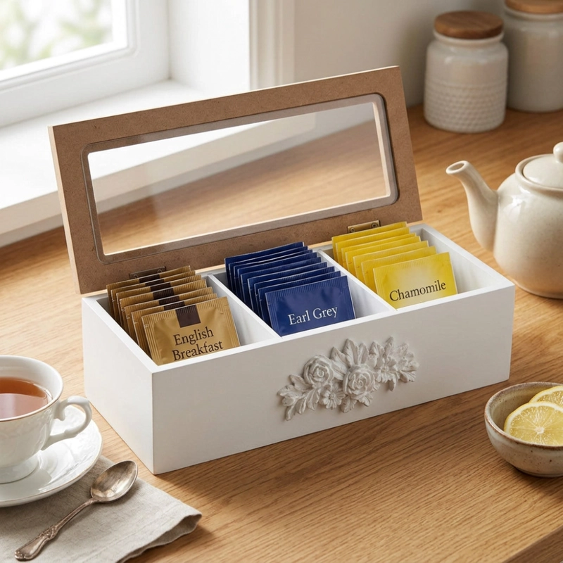 CAJA DE TE 3 DIVISIONES TAPA CON DISEÑO DECORATIVA DECOHOGAR - 4