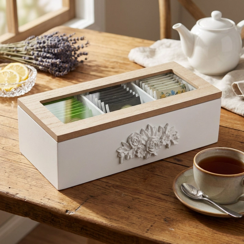 CAJA DE TE 3 DIVISIONES TAPA CON DISEÑO DECORATIVA DECOHOGAR - 5