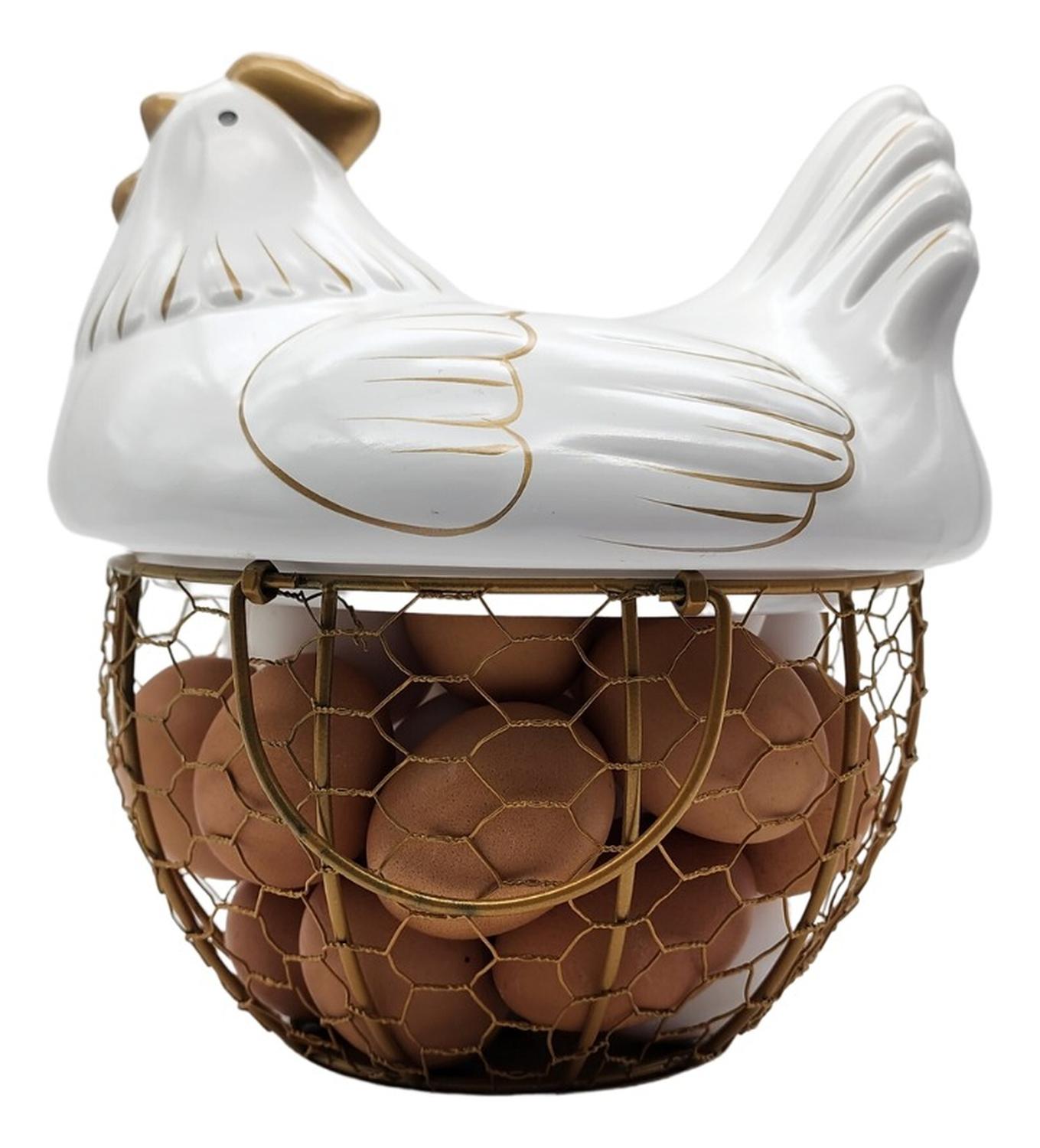 GALLINA DECORATIVA PORTA HUEVOS CESTA DE HUEVOS BLANCA - 1