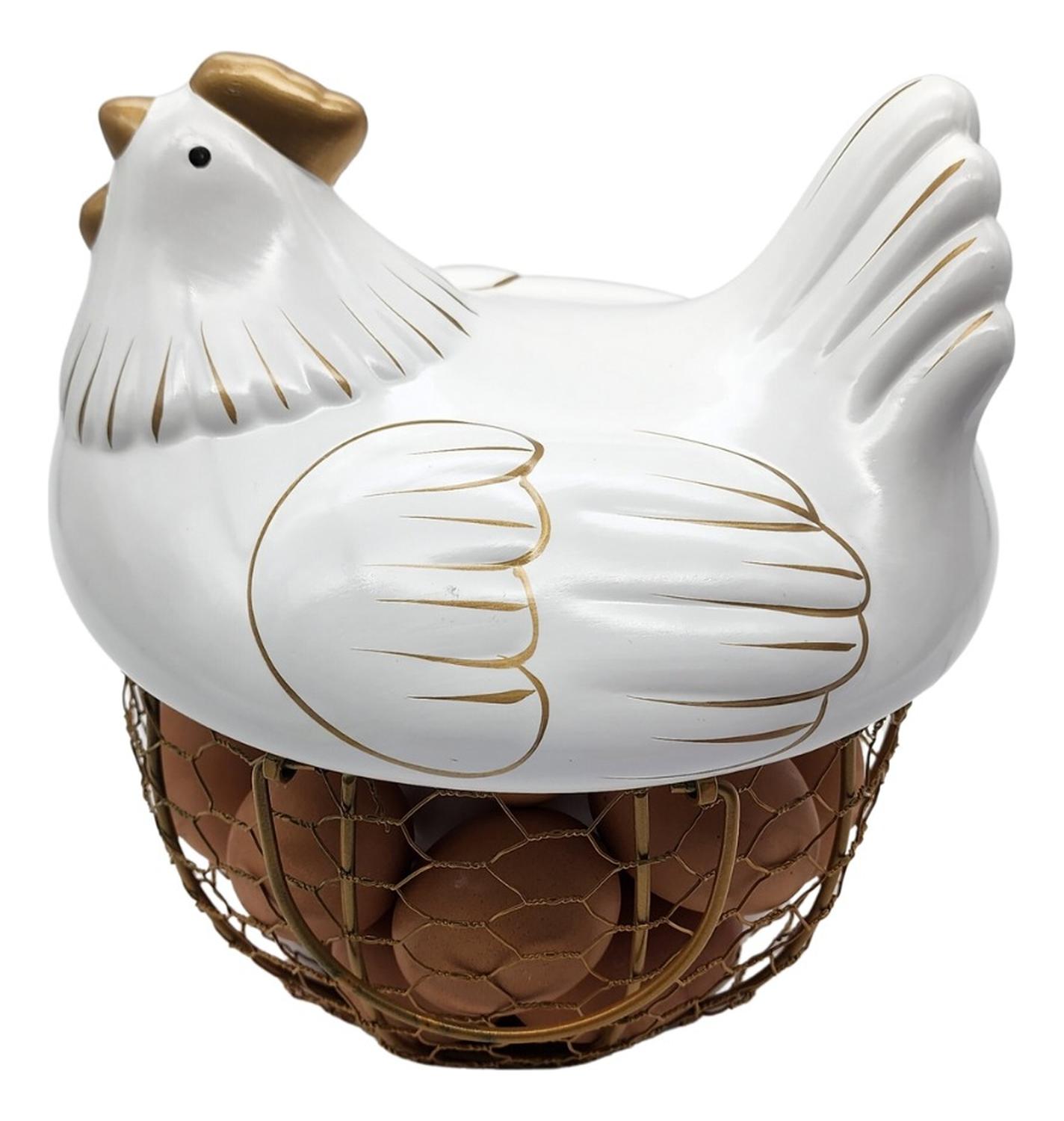 GALLINA DECORATIVA PORTA HUEVOS CESTA DE HUEVOS BLANCA - 2