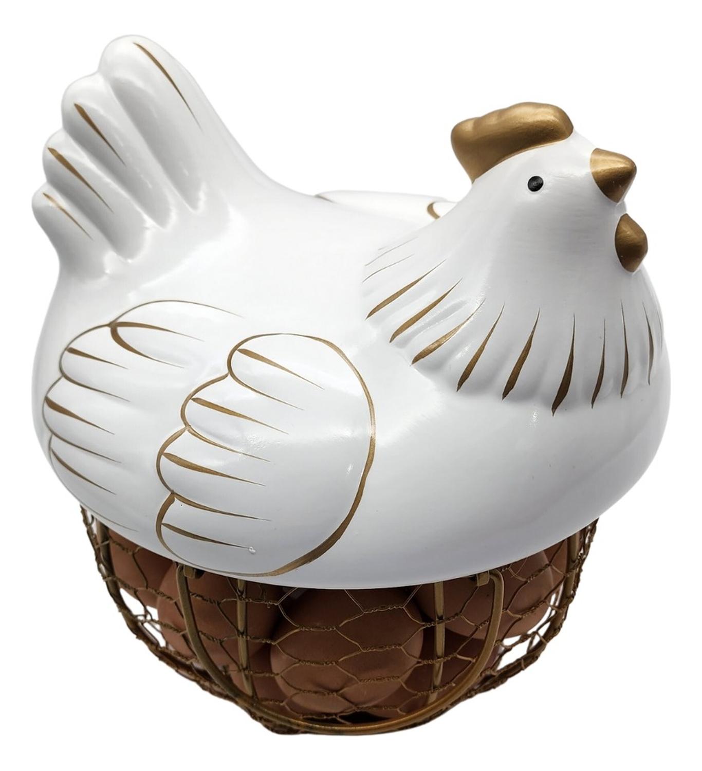 GALLINA DECORATIVA PORTA HUEVOS CESTA DE HUEVOS BLANCA - 3