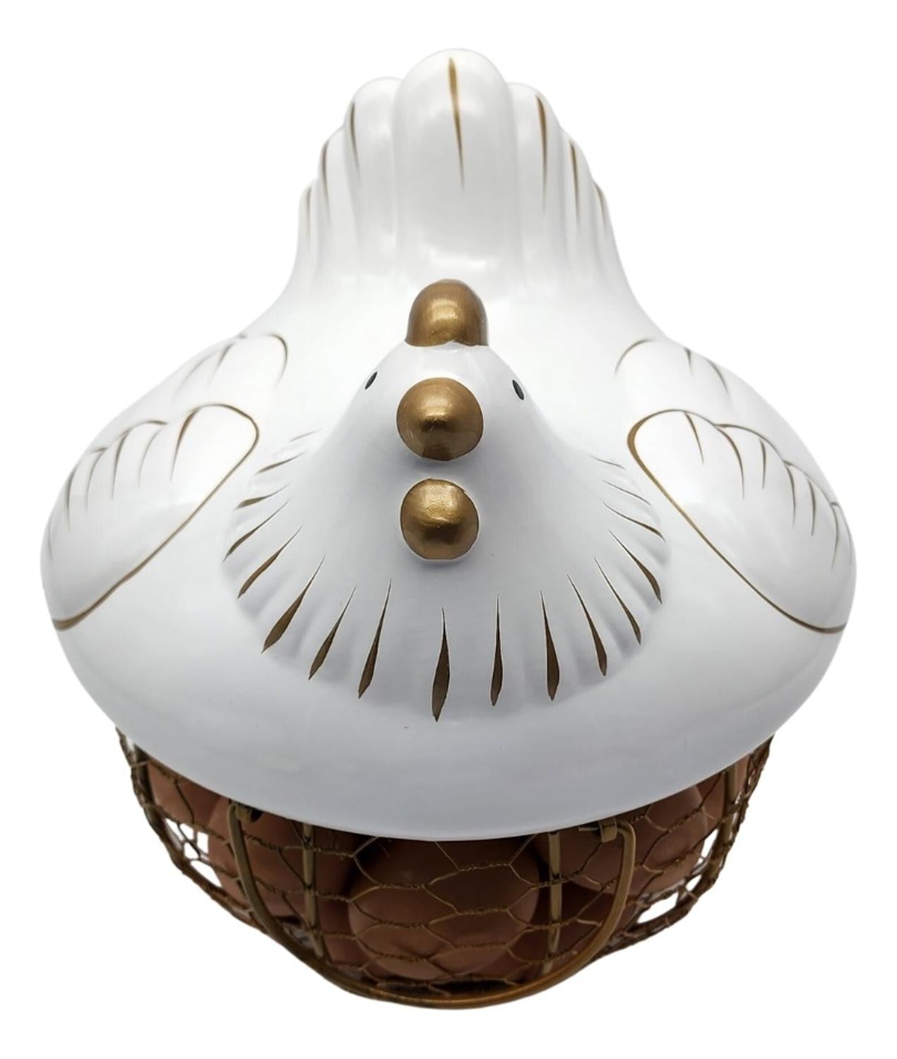 GALLINA DECORATIVA PORTA HUEVOS CESTA DE HUEVOS BLANCA - 4