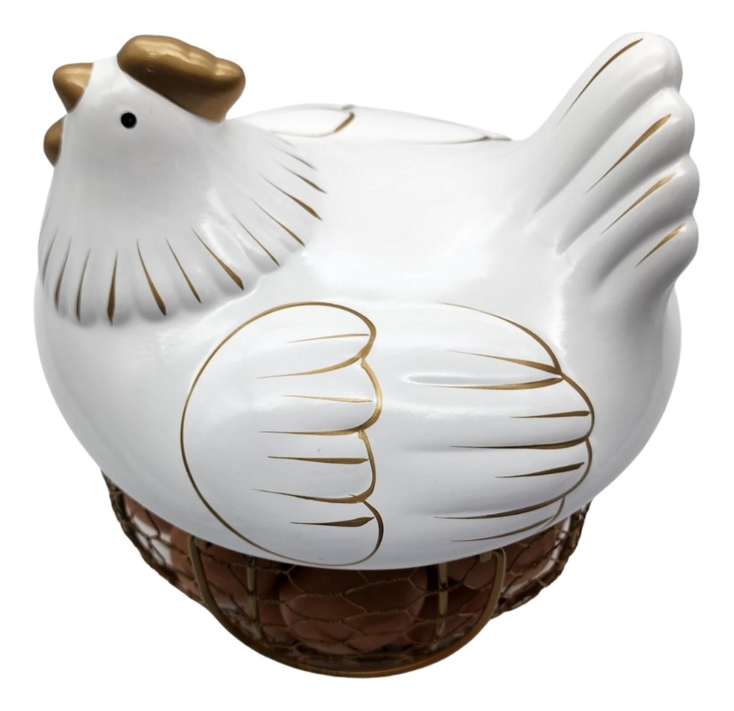 GALLINA DECORATIVA PORTA HUEVOS CESTA DE HUEVOS BLANCA - 5