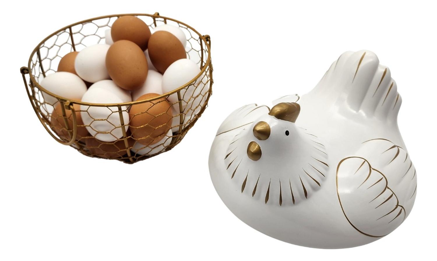 GALLINA DECORATIVA PORTA HUEVOS CESTA DE HUEVOS BLANCA - 6