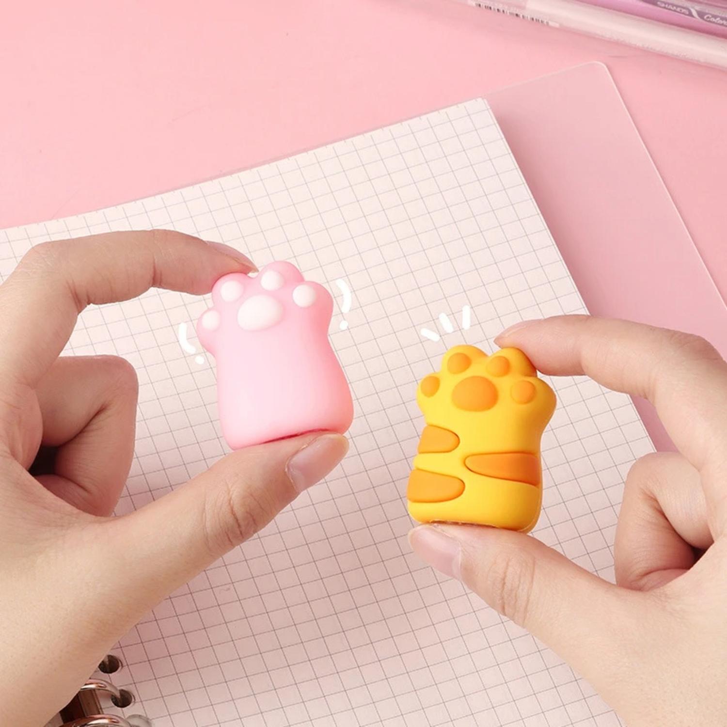 SET 2 GOMAS DE BORRAR PATITA DE GATO KAWAII COLORES AMARILLO Y ROSADO - 6