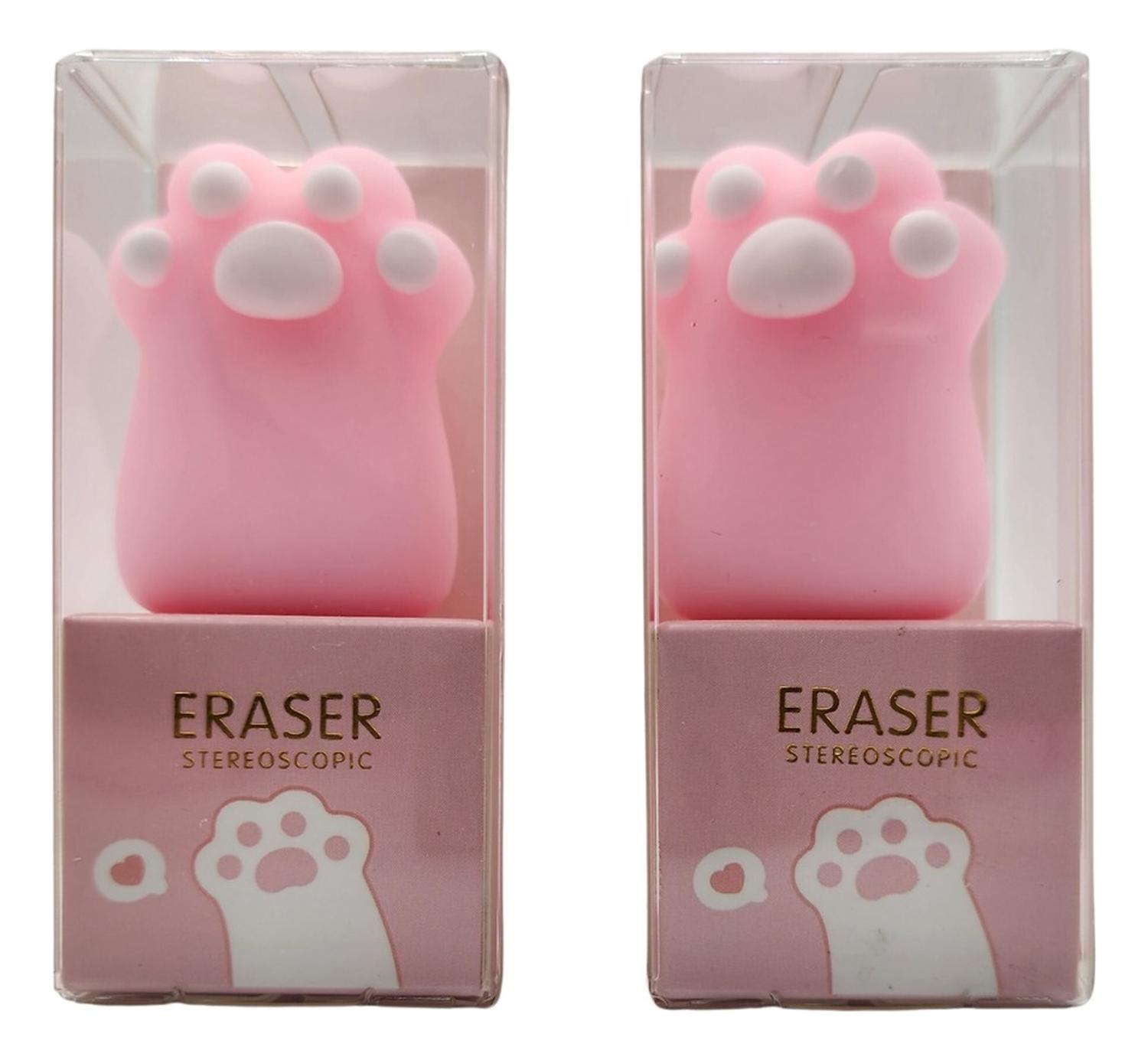 SET 2 GOMAS DE BORRAR PATITA DE GATO KAWAII COLORES ROSADO - 1