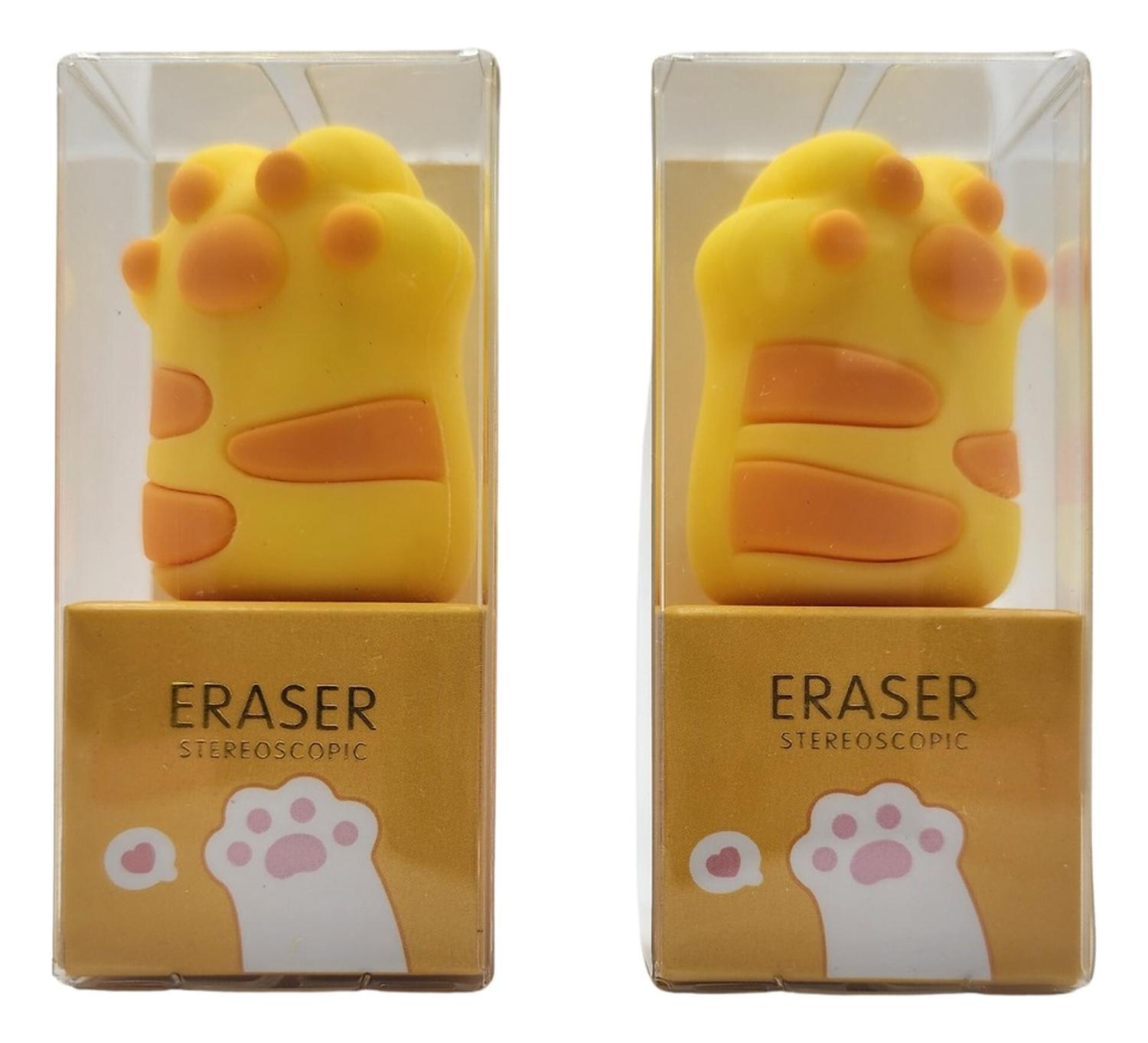 SET 2 GOMAS DE BORRAR PATITA DE GATO KAWAII COLORES AMARILLO - 1