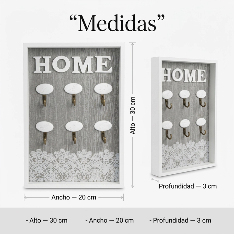 PORTA LLAVE DE MADERA CUADRO COLGADOR DECORATIVO PARA LLAVES - 5