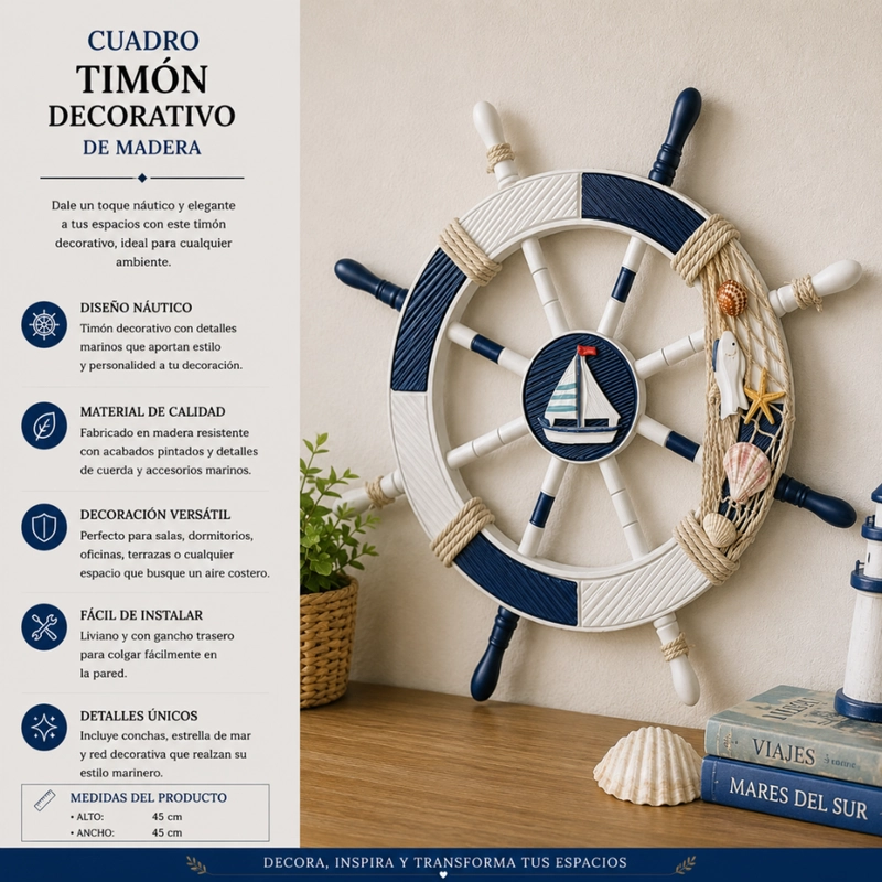 TIMON BARCO DECORATIVO MADERA PARED DECORACION - 4