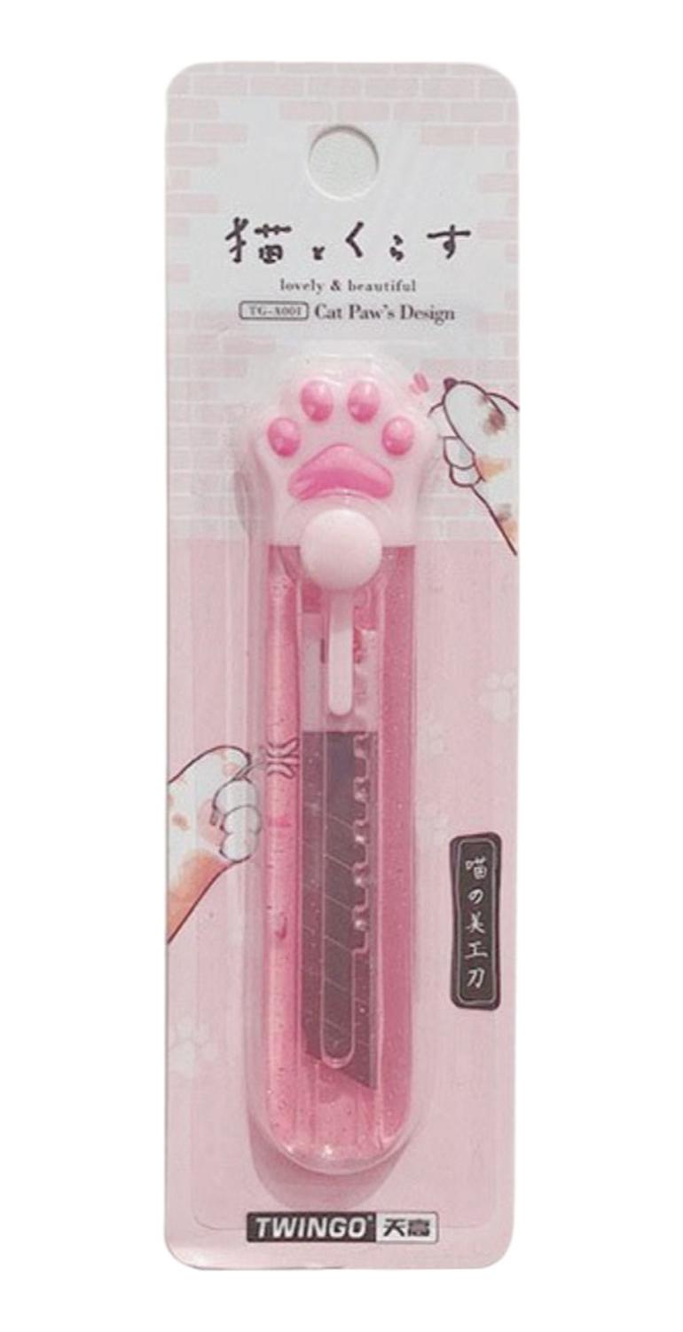 CORTA CARTON CUTTER GATITO KAWAII CUTE PATITA DE GATITO ROSA ROSADO - 1
