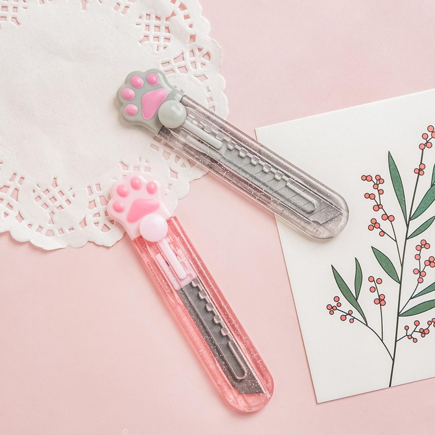 CORTA CARTON CUTTER GATITO KAWAII CUTE PATITA DE GATITO ROSA ROSADO - 3