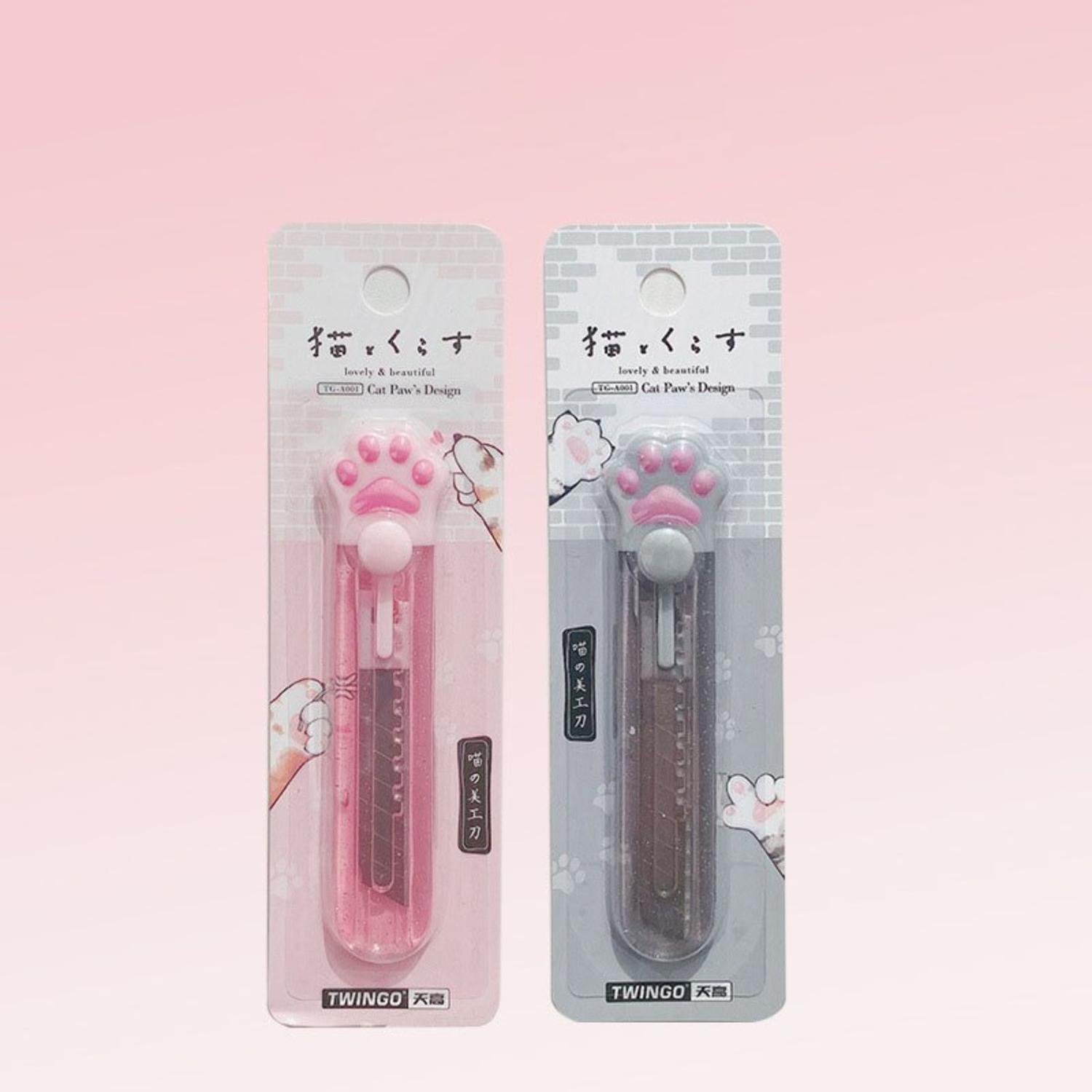 CORTA CARTON CUTTER GATITO KAWAII CUTE PATITA DE GATITO ROSA ROSADO - 6