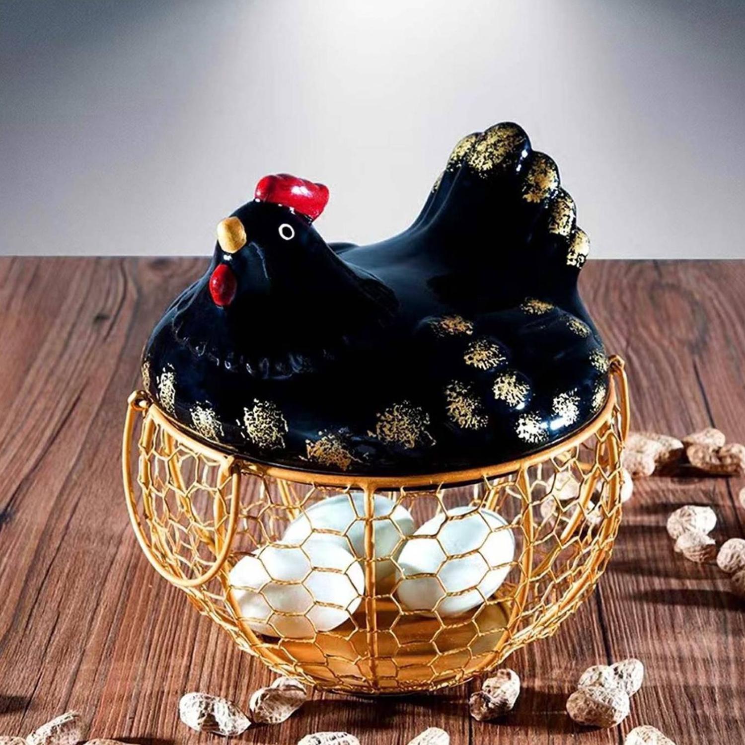 GALLINA DECORATIVA PORTA HUEVOS CESTA DE HUEVOS - 3
