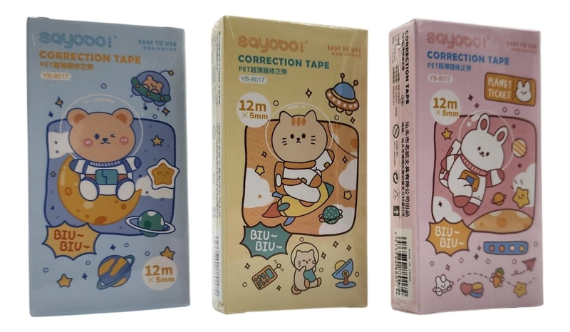 CORRECTOR CINTA DISEÑO KAWAII CUTE VARIOS COLORES 12 METROS CELESTE - 3