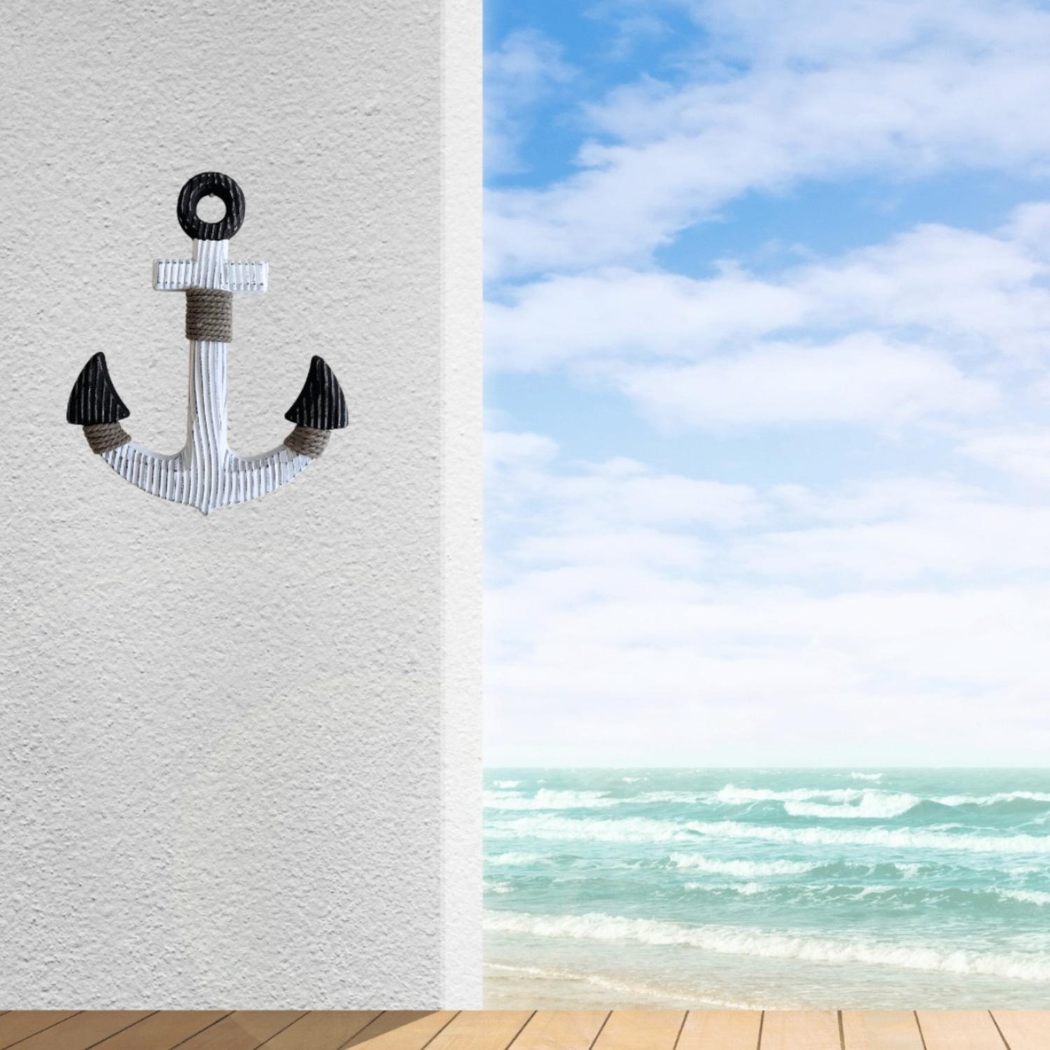 ANCLA DECORATIVO PARED DECORACION MADERA BLANCO - 2