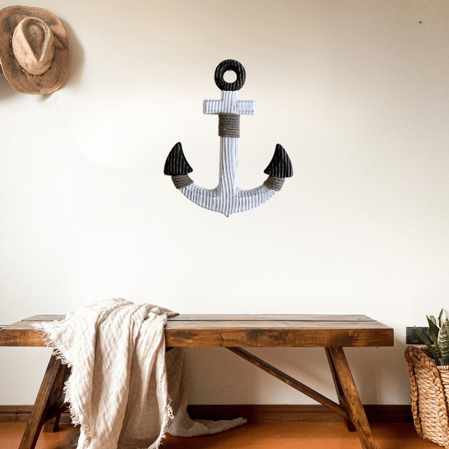 ANCLA DECORATIVO PARED DECORACION MADERA BLANCO - 4