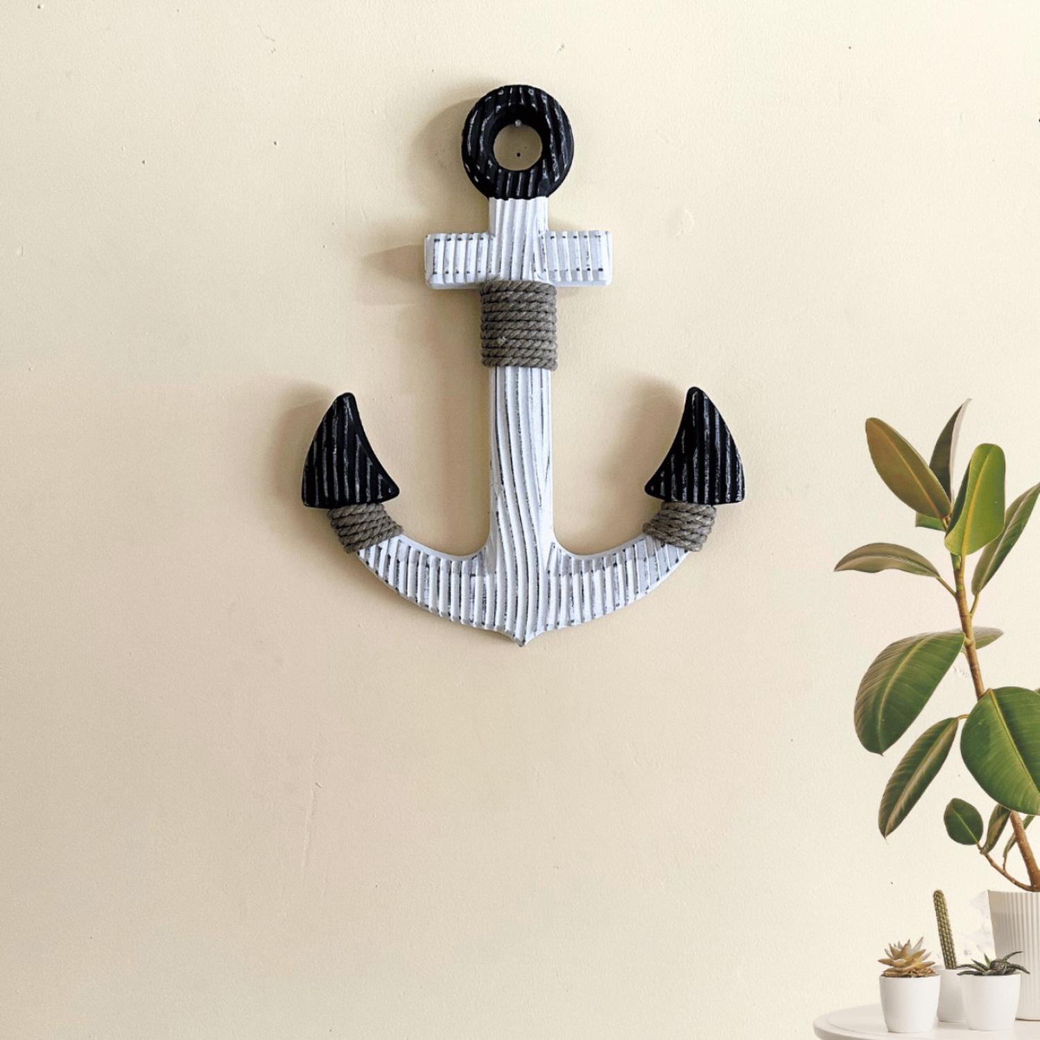 ANCLA DECORATIVO PARED DECORACION MADERA BLANCO - 5