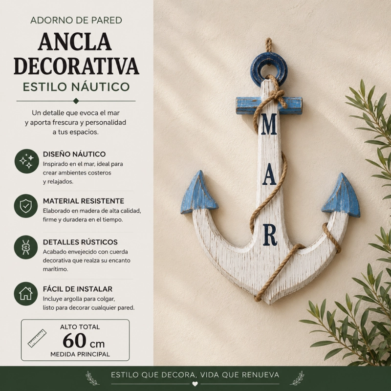 ANCLA DECORATIVO OSCURO PARED DECORACION MADERA GRIS - 4