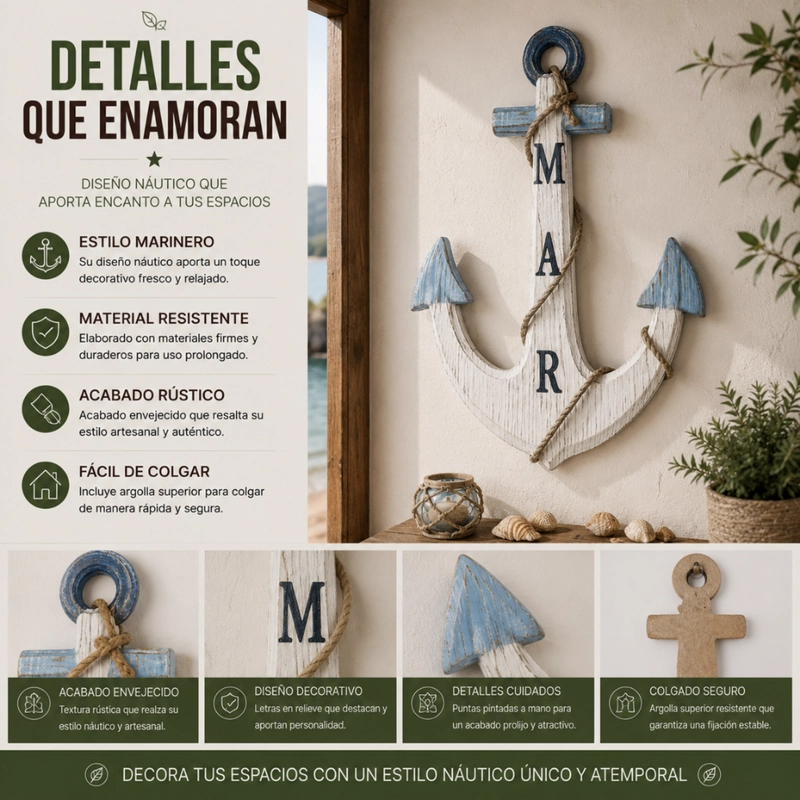 ANCLA DECORATIVO OSCURO PARED DECORACION MADERA GRIS - 8