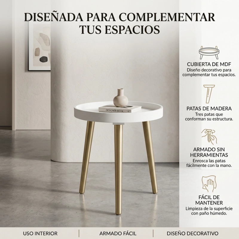 MESA CENTRO REDONDA LATERAL SALON BLANCO - 4