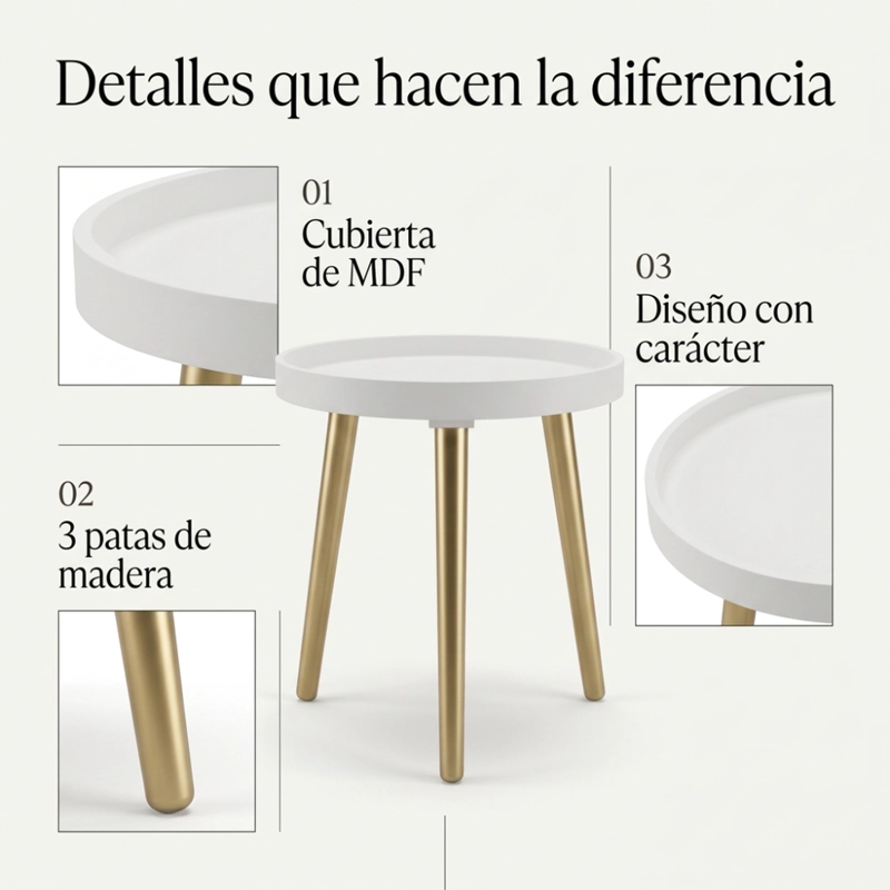 MESA CENTRO REDONDA LATERAL SALON BLANCO - 5