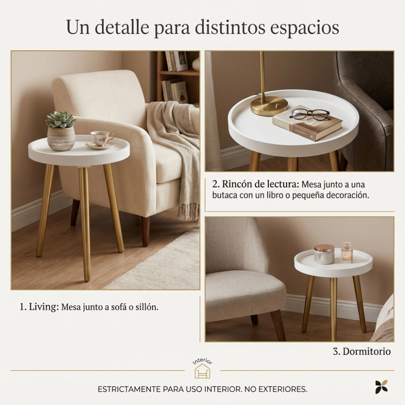 MESA CENTRO REDONDA LATERAL SALON BLANCO - 6