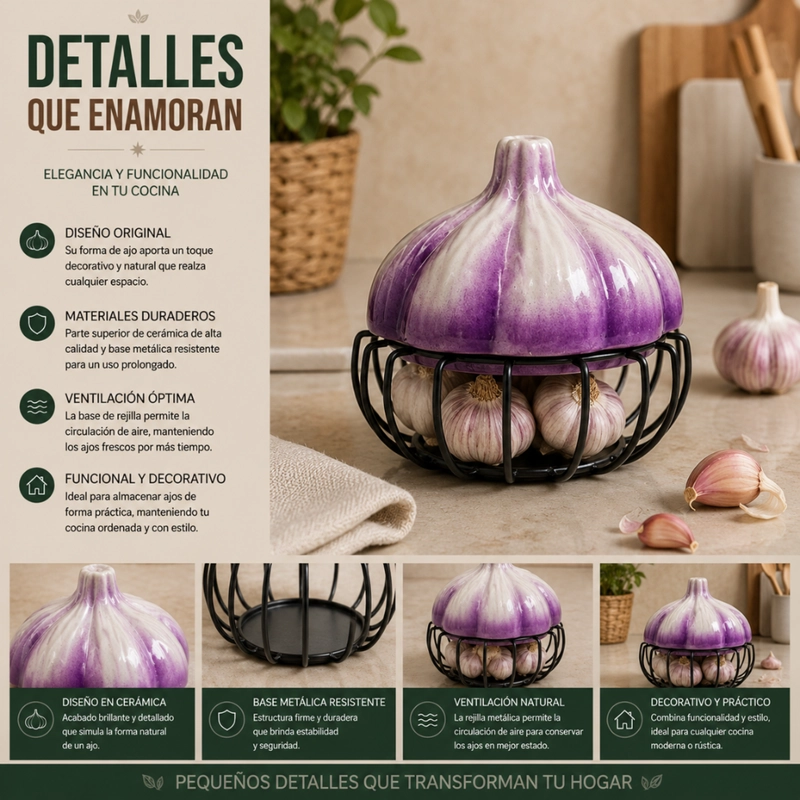 PORTA AJOS DECORATIVO CAJA PARA AJOS ORGANIZADOR COCINA - 8