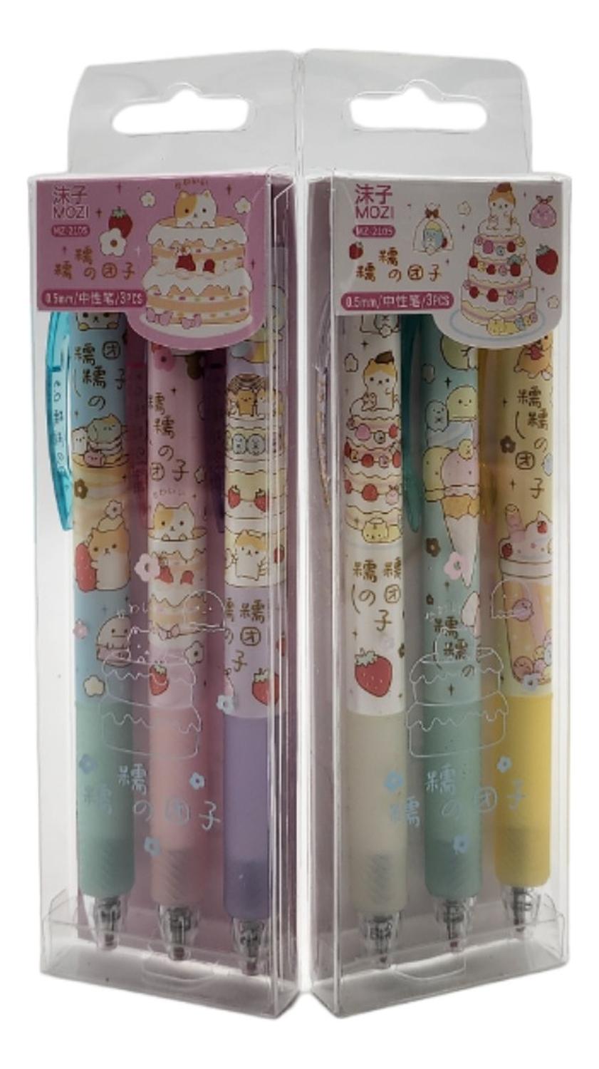 SET X6 BOLÍGRAFOS FLIPEREX TINTA GEL NEGRO CUTE KAWAII 6 DISEÑOS COLOR - 1