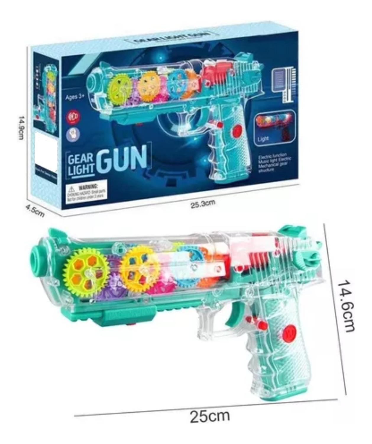 PISTOLA JUGUETE CON ENGRANAJE LUZ Y SONIDO TRANSPARENTE - 2