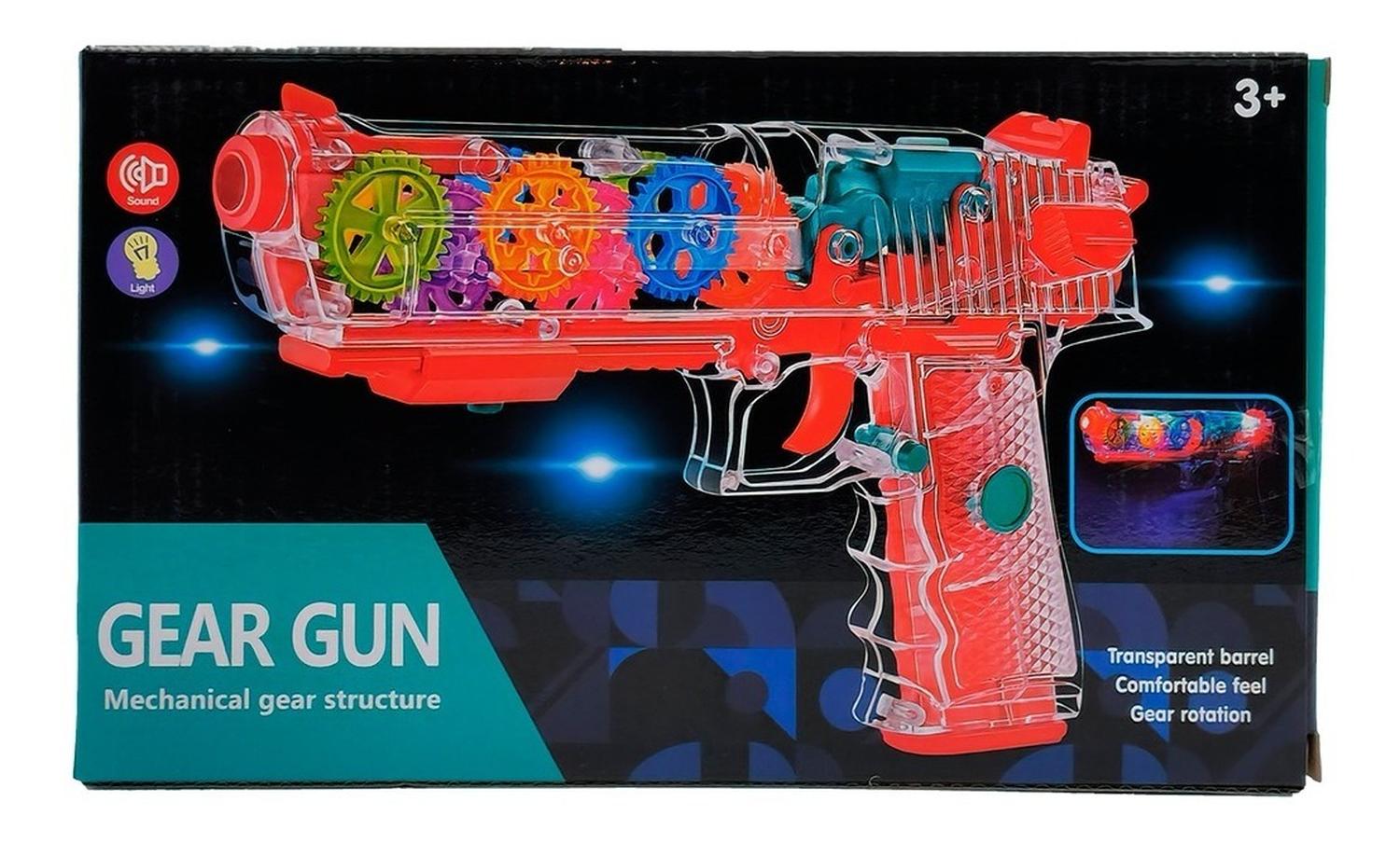 PISTOLA JUGUETE CON ENGRANAJE LUZ Y SONIDO TRANSPARENTE - 3