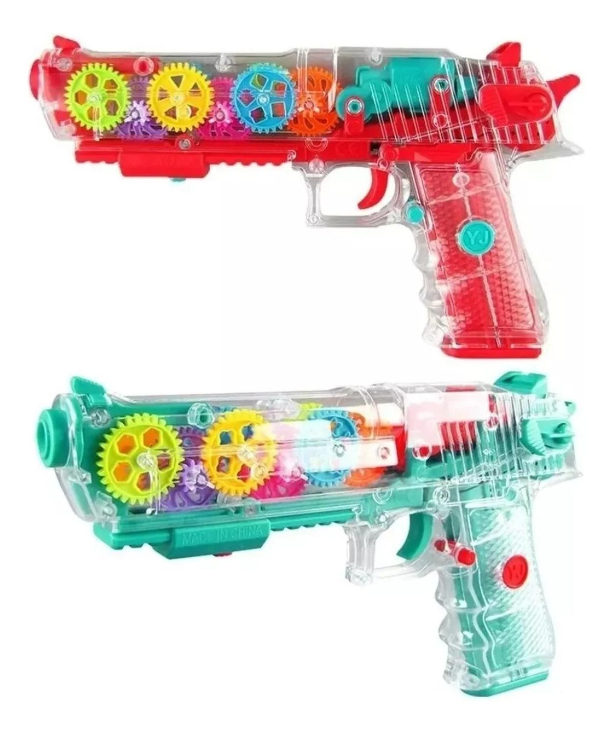 PISTOLA JUGUETE CON ENGRANAJE LUZ Y SONIDO TRANSPARENTE - 4