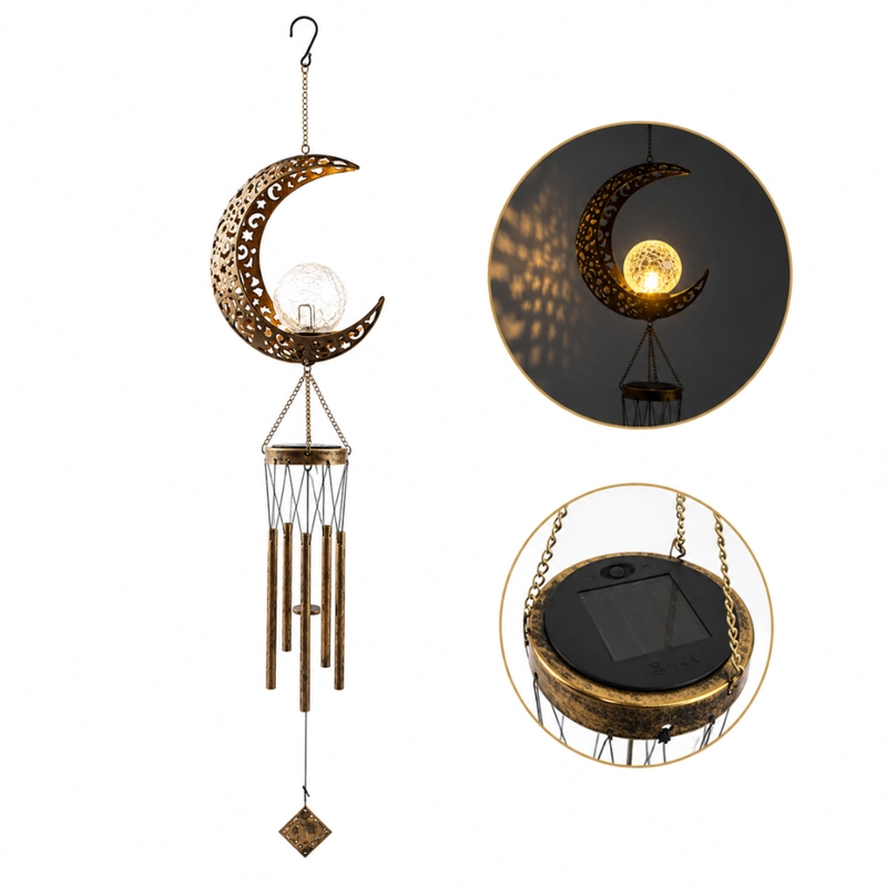 CAMPANA DE VIENTO SOLAR LUNA LED DECORACION JARDIN COLGANTE - 1