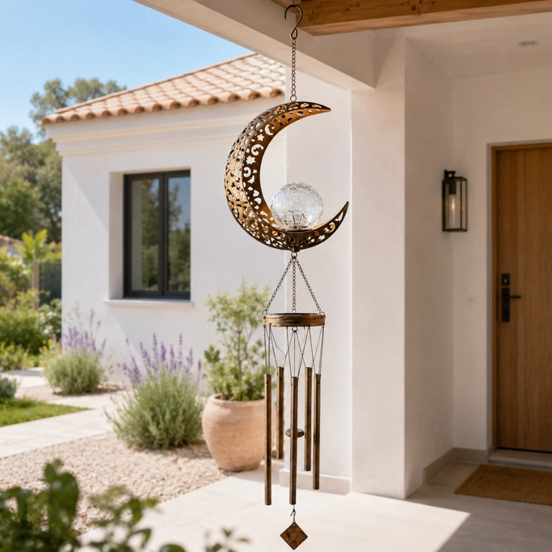 CAMPANA DE VIENTO SOLAR LUNA LED DECORACION JARDIN COLGANTE - 2