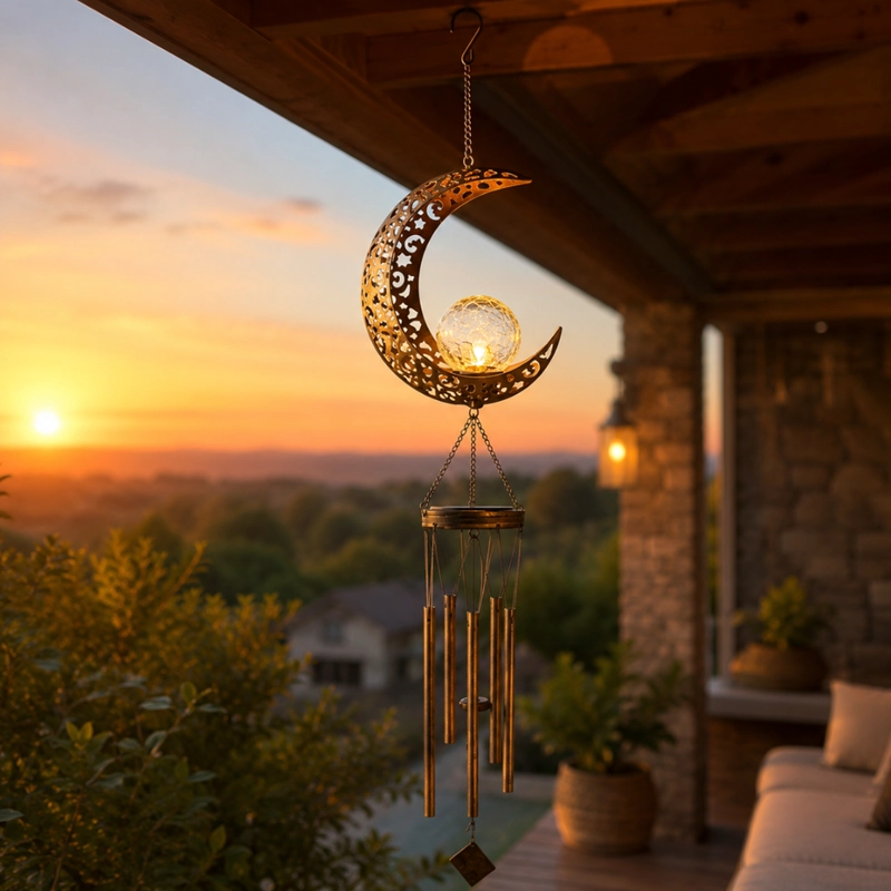 CAMPANA DE VIENTO SOLAR LUNA LED DECORACION JARDIN COLGANTE - 3